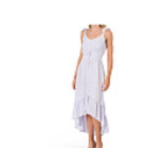 NWT Kiwi Punch Maxi Dress Purple White Assymetrical Beach Smocked Ruffle L